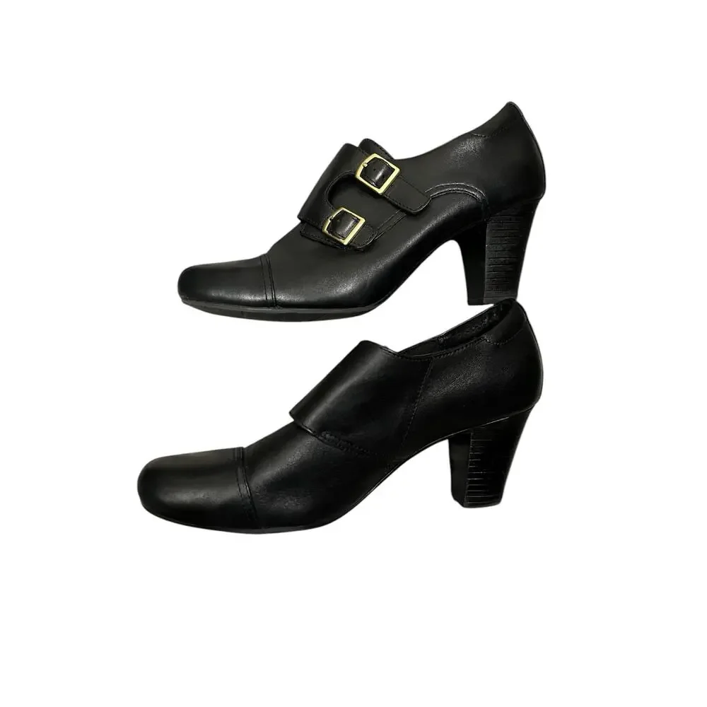 Clarks Bendables Womens Black Leather Heel Ankle Booties Size 9.5 Style 62597